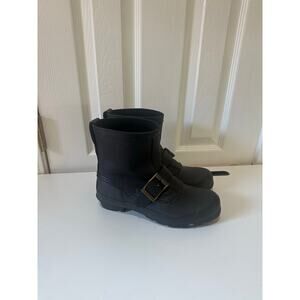 Hunter Boots Women’s Sz 7 Original Biker Rain Black Leather Buckle Boots - Nice!